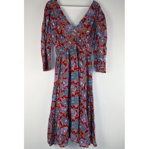 Caroline Constas Floral Long Sleeve V-Neck Dress- size M Soft and Lightweight